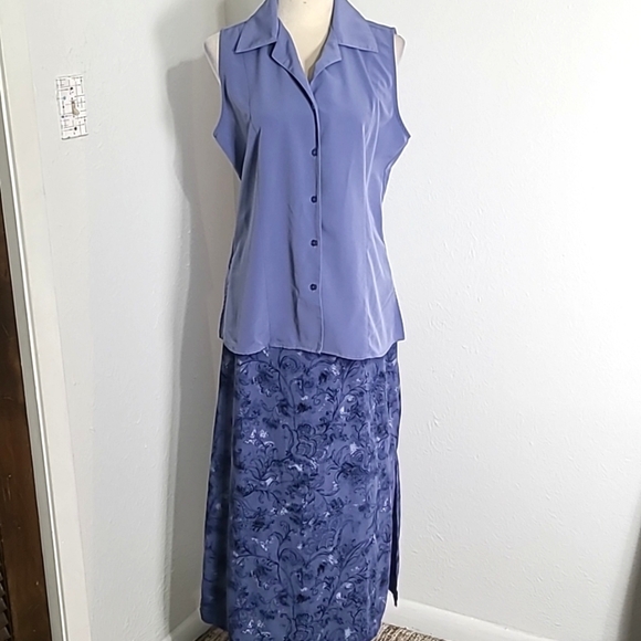 Kathie Lee Collection Blue Sleeveless Top & Blue Print Maxi-Skirt-Large Skirt 14 - Picture 2 of 13